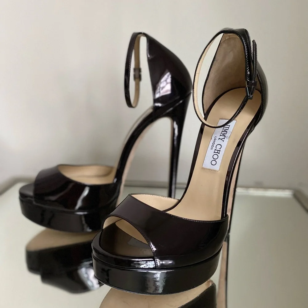 New Jimmy Choo Max 150 Black Patent Leather Open
Toe Platform Sandals 41 $1,095 - Picture 12 of 13